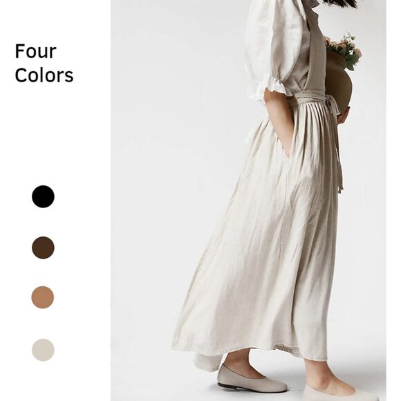 Pleated Cotton Long Apron X Back Kitchen Garden Florist Work Clothes Bib Dress - Picture 3 of 8